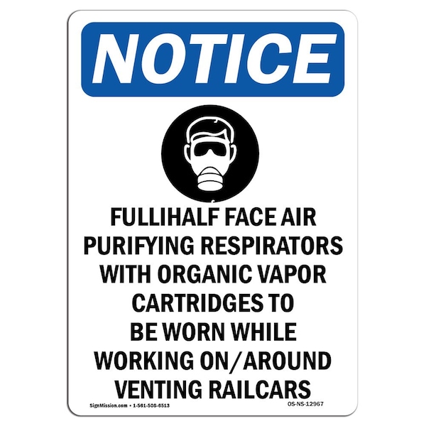Safety Sign, OSHA Notice, 5" Height, FullHalf Face Air Sign With Symbol, Portrait, 10PK